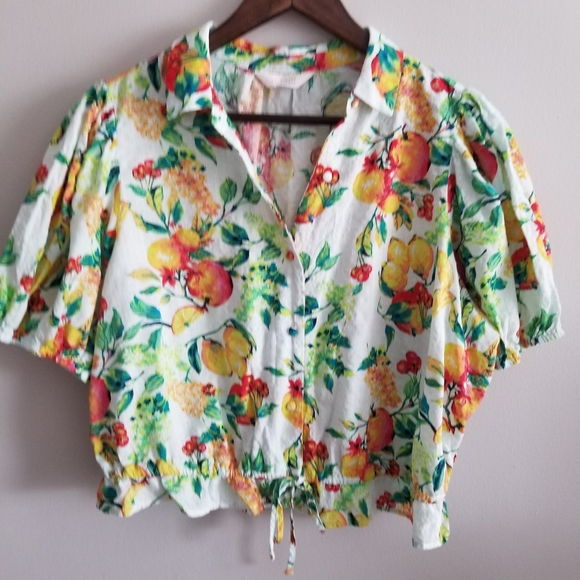 Lauren Conrad Fruit and Floral Crop Collared Tee XL - Picture 2 of 8